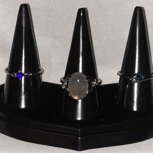 Elegant Silver and Blue Stone Ring Set, Dainty Size 8